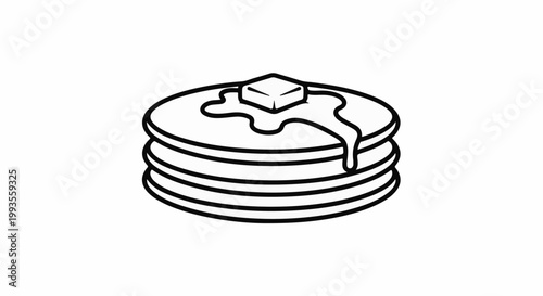 Black outline illustration of stacked pancakes with melting butter