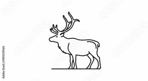 A stark black outline depicts a majestic reindeer with impressive antlers