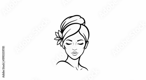 Stylized illustration of a serene woman with a flower in her hair