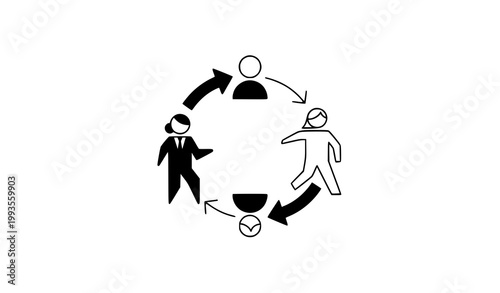 Modern personnel change HR rotation line icon vector design on white