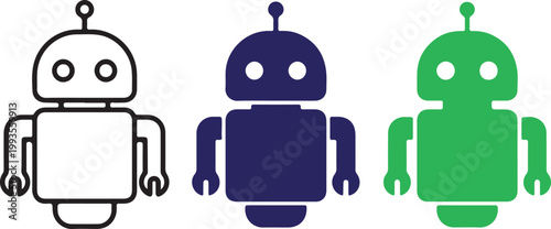Three colorful robot icons