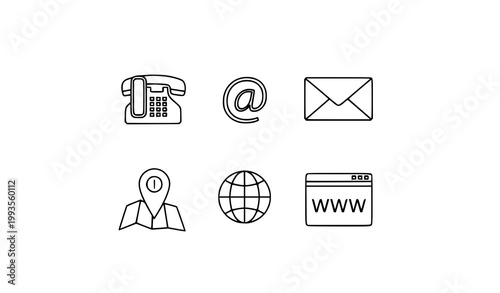 Modern contact information line icon set for business details UI design on white