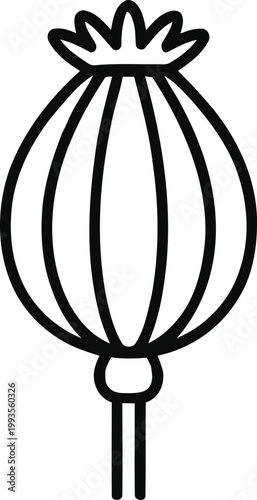 Minimalist Black and White Poppy Seed Pod Vector Illustration Botanical Line Art Icon for Organic Culinary Herbs and Natural Skincare Packaging Design