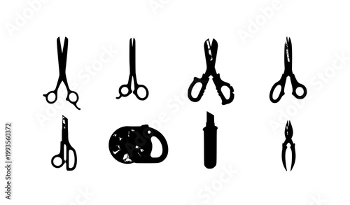 Modern flat scissor icon set cutting tools vector design barber tailor on white background