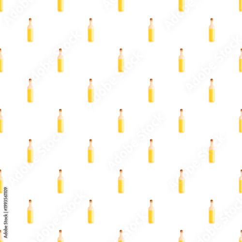 Yellow liquid bottles arranging on a white background, creating a refreshing seamless pattern