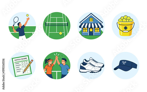 Tennis Sports Equipment Icon Set