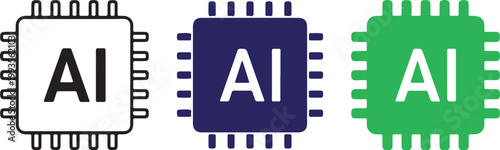 Three colorful ai chip icons in black, blue, and green