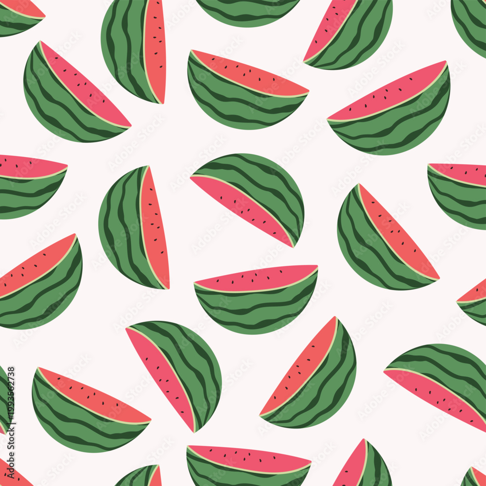 Fototapeta premium Watermelon seamless pattern, summer decorative wallpaper with fruits slices 
