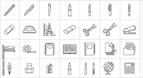 Photos Stationery Icons Set: Office and School Supplies Collection