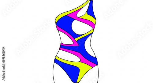 Colorful One Piece Swimsuit With Cutout Details.