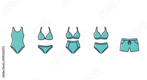 Collection of beachwear and swimwear items for women.