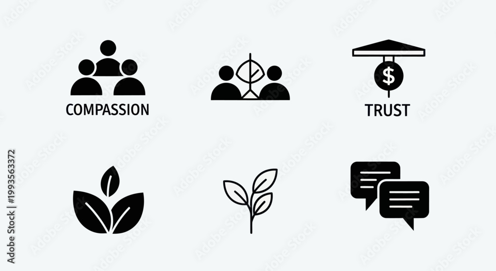 Obraz premium Teamwork, Growth, Trust, and Communication Icons: Business Concepts