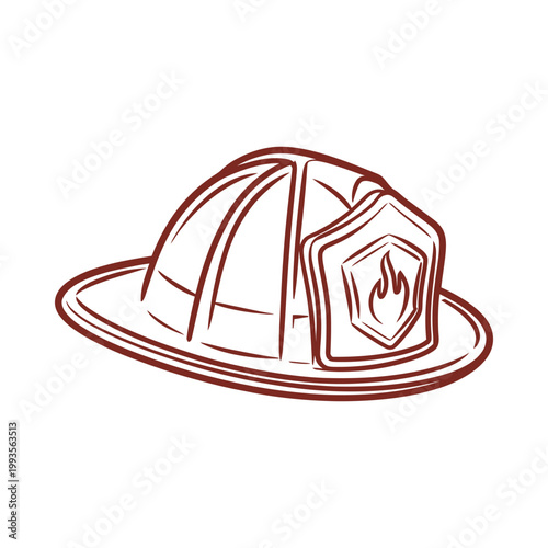 A simple sketch illustration depicting a classic firefighter s helmet in reddish brown hues