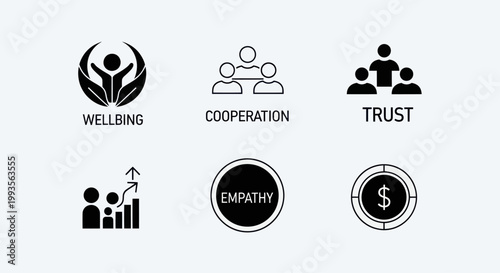 Teamwork, Trust, and Empathy Icons: Business Success Concepts