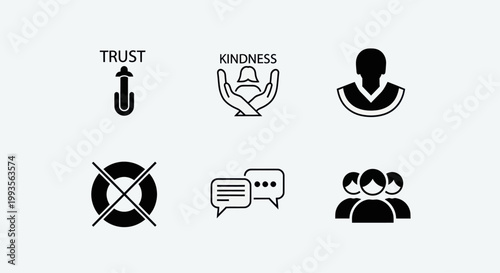 Teamwork, Trust, Communication and Kindness Icons Set