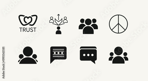 Teamwork, Trust, Communication and Peace Icons Set