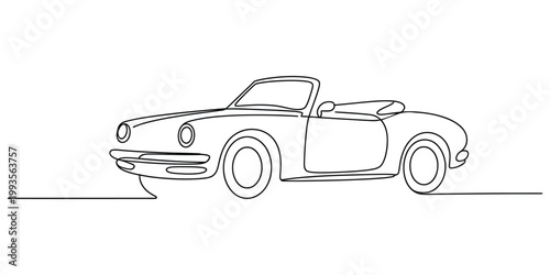 Continuous line drawing of a vintage convertible car