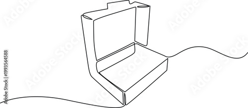 Open cardboard box connected by a flexible cable or strap for secure transport or storage. Vector