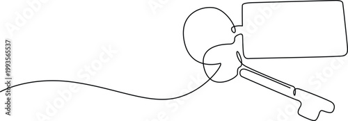 A stylized illustration of a key with a circular handle and a rectangular keyhole attachment. Vector