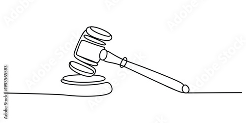 Continuous one line drawing of a judge gavel