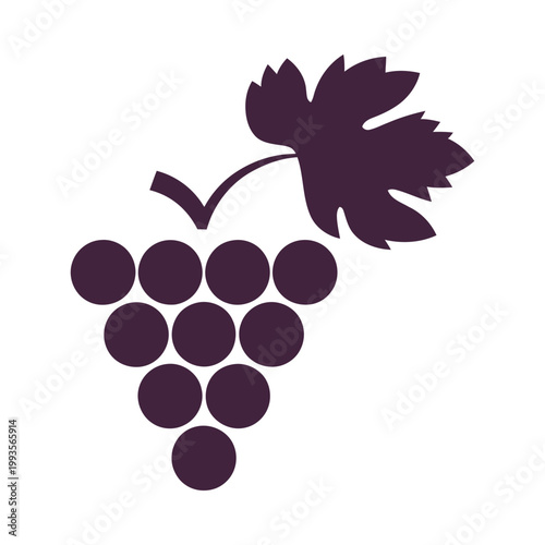 A simple stylized illustration of purple grapes with a single leaf