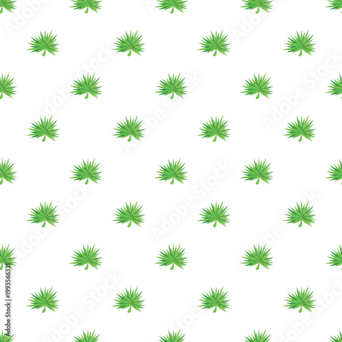 Green saw palmetto leaves forming a repeating seamless botanical pattern on a white background