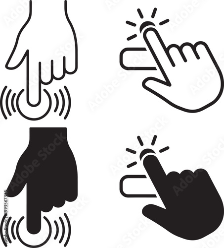 Hand cursor icons pointing clicking and selection with visual feedback