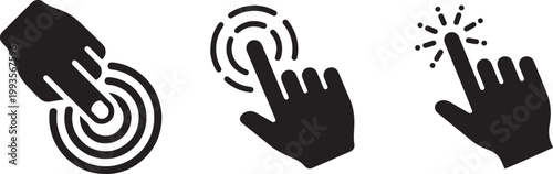 Three stages of hand interaction tap hold and explosion icon set