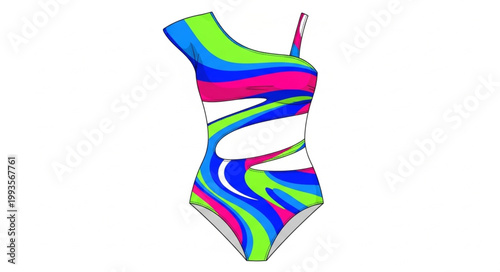 One Piece Swimsuit With Abstract Swirl Pattern.