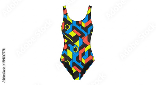 One Piece Swimsuit with Geometric Pattern.