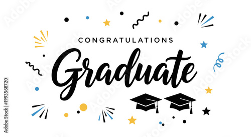 Congratulations Graduate Celebration Banner with Graduation Caps.