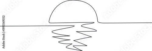 A serene depiction of a half-submerged moon reflecting on calm and wavy waters at dusk. Vector