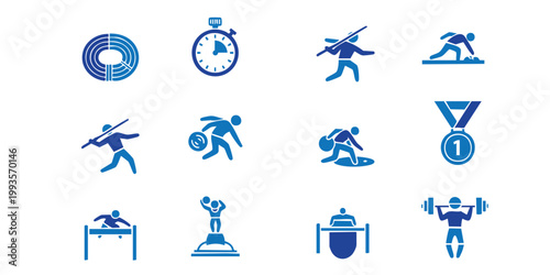 Athletic track and field sport icons representing various disciplines and championship awards.