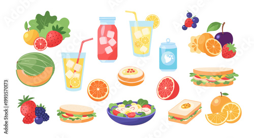 A vibrant and cheerful illustration of various fruits, creating a sense of health and abundance. Ideal for food blogs, marketing materials, or website