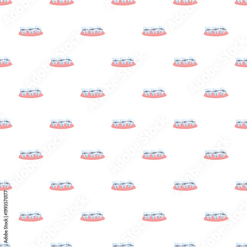 Dental braces on teeth forming a seamless pattern representing orthodontic treatment