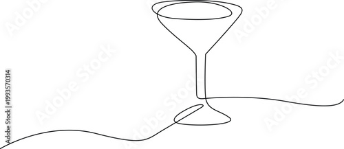 Elegant martini glass drawing with a smooth wavy line connecting to a base. Vector