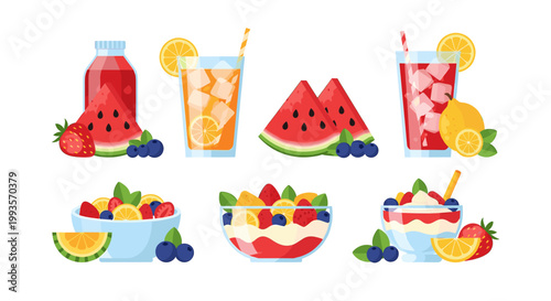 A bright and cheerful illustration of a fruit bowl, featuring oranges, lemons and a strawberry. Perfect for marketing healthy eating or conveying a fe