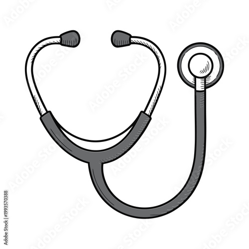 A detailed sketch illustration of a classic medical stethoscope on a white background