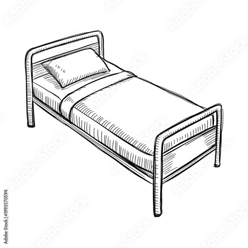 A simple sketch depicts a single bed with a pillow and neatly made covers