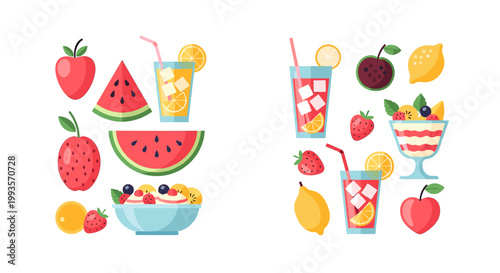 Vibrant and cheerful fruit illustration creates a summery, positive mood. Great for food blogs, healthy eating campaigns, or website graphics.