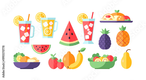 A colorful graphic illustration depicting a bowl of fresh fruits and vegetables, conveying a sense of health, vitality and mindful eating for healthy 