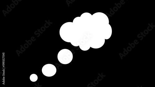 Animation White Thought Bubble on Black Background. transparent background