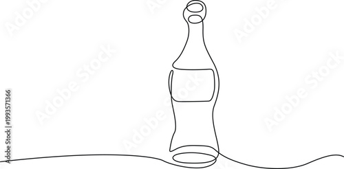 A solitary bottle standing upright on a wavy surface line illustration Vector