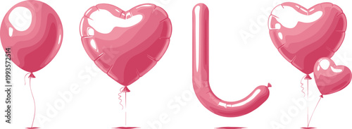 Pink balloon letters love illustration with heart balloons and glossy helium balloon typography for romantic celebration and Valentine design