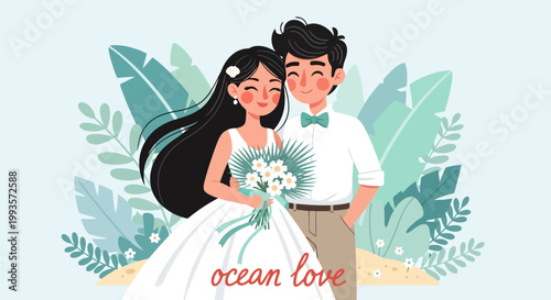 Happy Couple Embracing on Their Wedding Day.