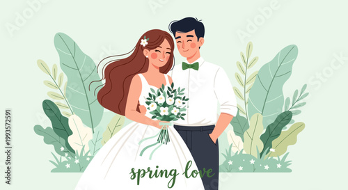 Happy Couple Embracing on Their Wedding Day.