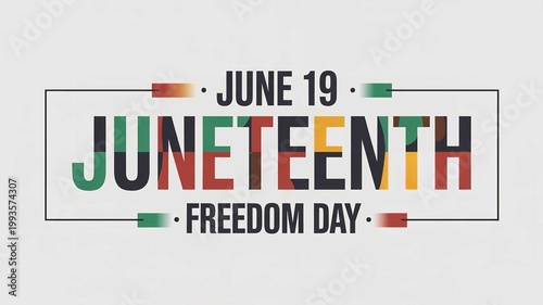 A colorful Juneteenth Freedom Day graphic with bold text and vibrant colors