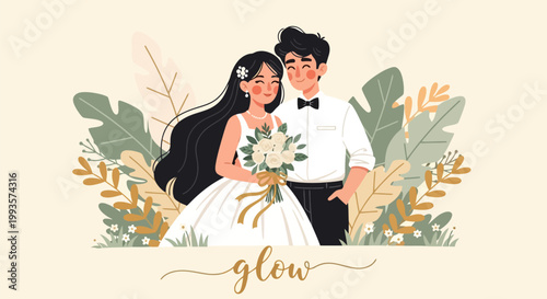 Happy Newlywed Couple Celebrating Their Wedding Day Together.