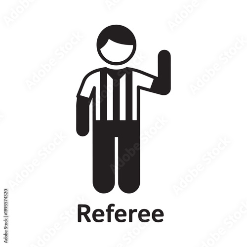 Simple black and white illustration of a referee signaling with his arm
