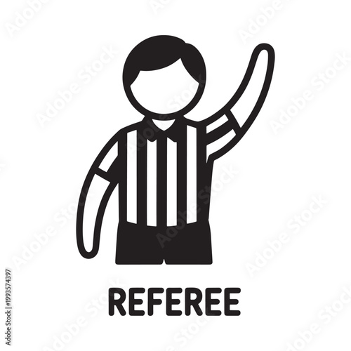 Black and white illustration of a referee signaling with an upraised arm